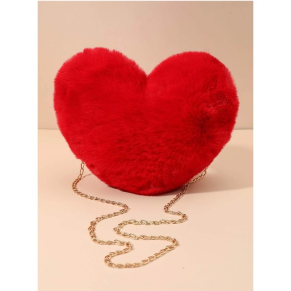 Neon Red Heart Design Fuzzy Chain Novelty Bag - Picture 4 of 5